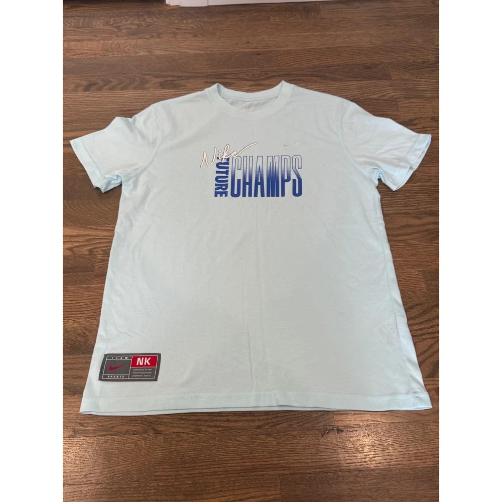 Nike Future Champs Light Blue Graphic T-Shirt Mens Short Sleeve Crewneck‎ Tee